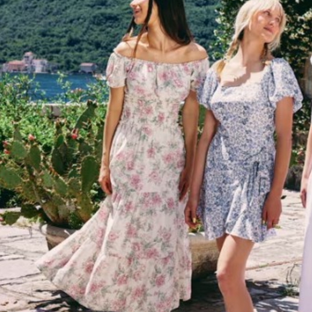 Trixxi Floral Maxi Dress Size Small - Pink Rose Print Off Shoulder Boho Dress NW - Picture 3 of 13